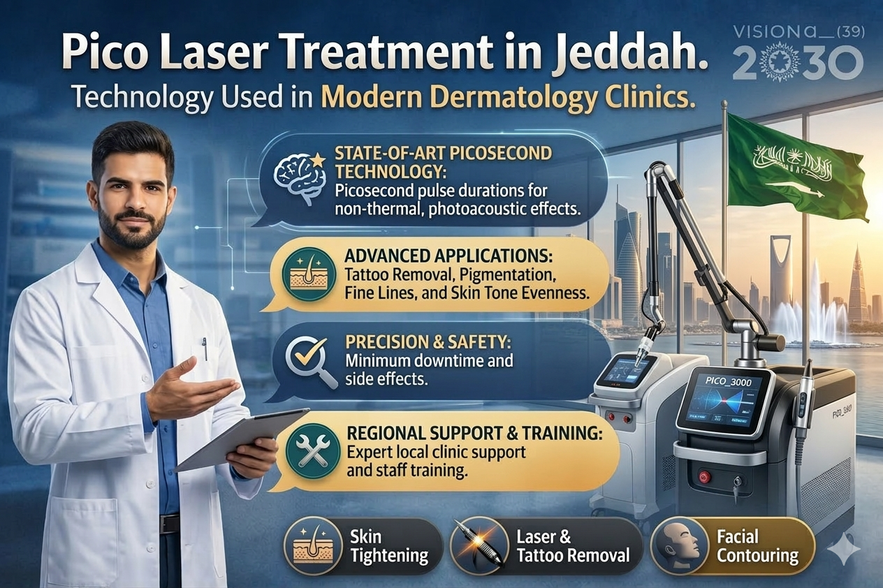 Advanced pico laser device used in dermatology clinics in Jeddah